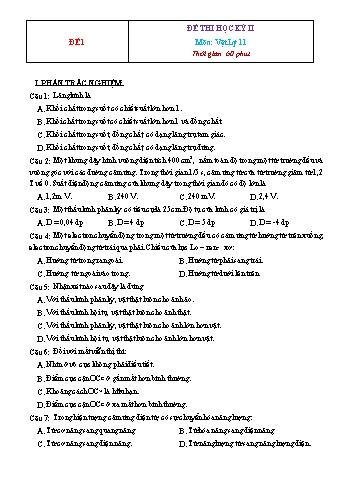 12 Đề thi học kì 2 môn Vật lí Lớp 11 (Có đáp án)