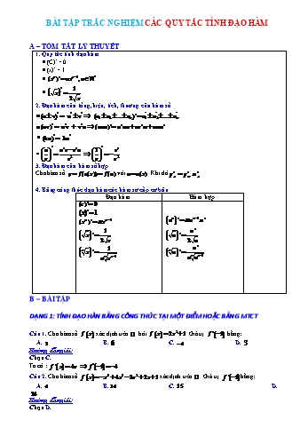 Bài tập trắc nghiệm ôn tập Giải tích Lớp 11 - Các quy tắc tính đạo hàm (Có hướng dẫn giải)