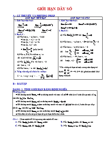 Bài tập trắc nghiệm ôn tập Giải tích Lớp 11 - Giới hạn dãy số (Có hướng dẫn giải)