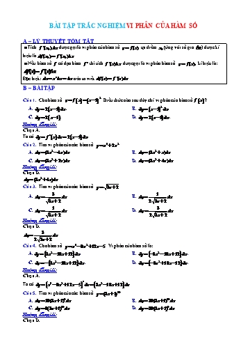 Bài tập trắc nghiệm ôn tập Giải tích Lớp 11 - Vi phân của hàm số (Có hướng dẫn giải)
