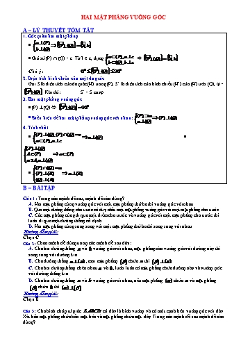 Bài tập trắc nghiệm ôn tập Hình học Lớp 11 - Hai mặt phẳng vuông góc (Có hướng dẫn giải)