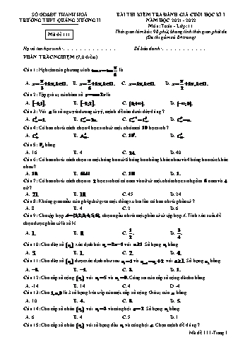 Bài thi kiểm tra đánh giá cuối học kì 1 môn Toán Lớp 11 - Năm học 2021-2022 - Trường THPT Quảng Xương 2 (Có đáp án)