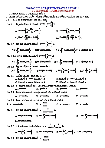 Bộ câu hỏi ôn tập kiểm tra cuối học kì 1 môn Toán Lớp 11 - Năm học 2022-2023
