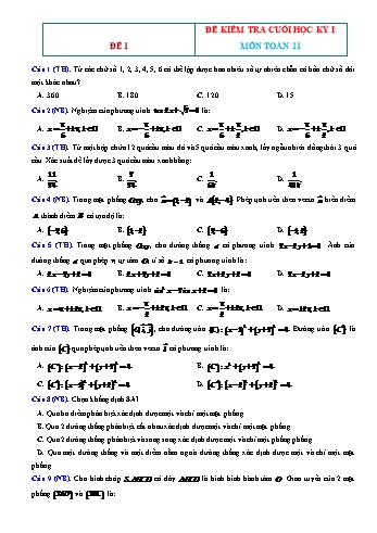 Bộ đề kiểm tra cuối học kì 1 môn Toán Lớp 11 (Có đáp án)