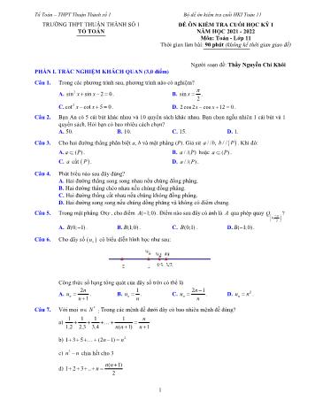 Bộ đề ôn tập kiểm tra cuối học kì 1 môn Toán Lớp 11 - Năm học 2021-2022 - Trường THPT Thuận Thành số 1