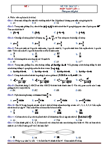 Bộ đề thi học kì 1 môn Toán Lớp 11 (Có đáp án)