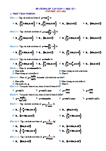 Đề cương ôn tập học kì 1 môn Toán Lớp 11 - Năm học 2022-2023
