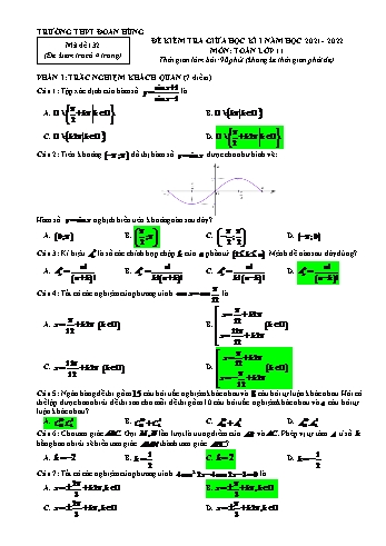 Đề kiểm giữa học kì 1 môn Toán Lớp 11 - Mã đề 132 - Năm học 2021-2022 - Trường THPT Đoan Hùng (Có đáp án)