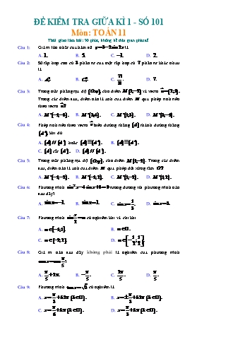 Đề kiểm giữa kì 1 môn Toán Lớp 11 - Mã đề 101