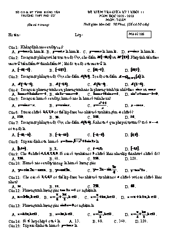 Đề kiểm giữa kì 1 môn Toán Lớp 11 - Mã đề 205 - Năm học 2022-2023 - Trường THPT Phù Cừ (Có đáp án)