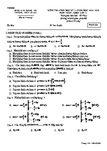 Đề kiểm tra cuối học kì 1 môn Toán Lớp 11 - Mã đề 001 - Năm học 2022-2023 - Trường THPT Lê Lợi