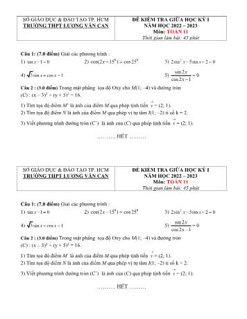 Đề kiểm tra giữa học kì 1 môn Toán Lớp 11 - Năm học 2022-2023 - Trường THPT Lương Văn Can (Có đáp án)