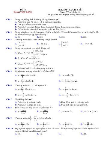 Đề kiểm tra giũa kì 1 môn Toán Lớp 11 - Đề 18 - Trường THPT Nho Quan A (Có lời giải chi tiết)