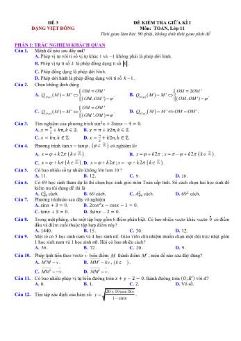 Đề kiểm tra giũa kì 1 môn Toán Lớp 11 - Đề 3 - Trường THPT Nho Quan A (Có lời giải chi tiết)