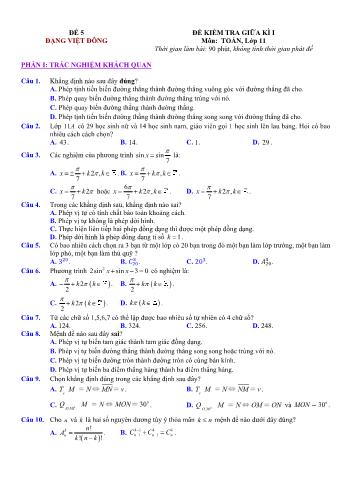 Đề kiểm tra giũa kì 1 môn Toán Lớp 11 - Đề 5 - Trường THPT Nho Quan A (Có lời giải chi tiết)