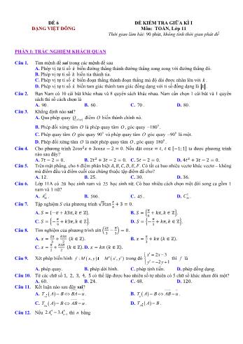 Đề kiểm tra giũa kì 1 môn Toán Lớp 11 - Đề 6 - Trường THPT Nho Quan A (Có lời giải chi tiết)