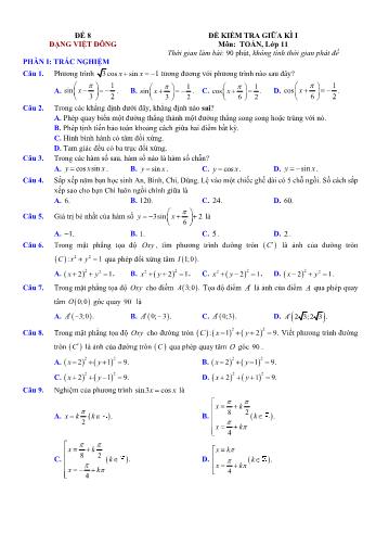 Đề kiểm tra giũa kì 1 môn Toán Lớp 11 - Đề 8 - Trường THPT Nho Quan A (Có lời giải chi tiết)