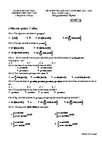 Đề kiểm tra giữa kì 1 môn Toán Lớp 11 - Mã đề 163 - Năm học 2021-2022 - Trường THPT Duy Tân (Có đáp án)