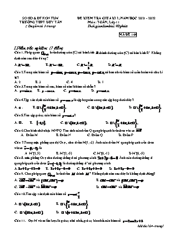 Đề kiểm tra giữa kì 1 môn Toán Lớp 11 - Mã đề 164 - Năm học 2021-2022 - Trường THPT Duy Tân (Có đáp án)