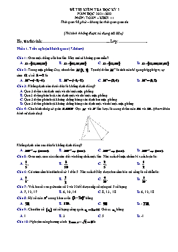 Đề kiểm tra học kì 1 môn Toán Lớp 11 - Năm học 2021-2022 (Có đáp án)