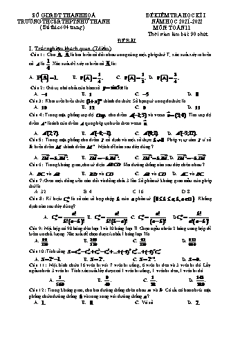 Đề kiểm tra học kì 1 môn Toán Lớp 11 - Năm học 2021-2022 - Trường THPT Như Thanh