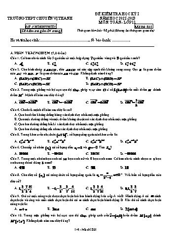 Đề kiểm tra học kì 1 môn Toán Lớp 11 - Năm học 2022-2023 - Trường THPT chuyên Vị Thanh