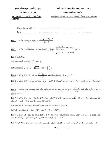 Đề kiểm tra học kì 2 môn Toán Lớp 11 - Năm học 2021-2022 - Sở giáo dục và đào tạo Hồ Chí Minh