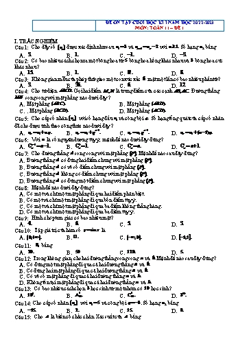Đề ôn tập cuối học kì 1 môn Toán Lớp 11 - Năm học 2022-2023 (Có đáp án)
