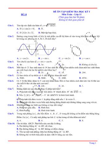Đề ôn tập kiểm tra học kì 1 môn Toán Lớp 11 - Đề 14 (Có lời giải chi tiết)