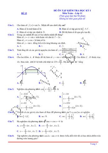 Đề ôn tập kiểm tra học kì 1 môn Toán Lớp 11 - Đề 15 (Có lời giải chi tiết)