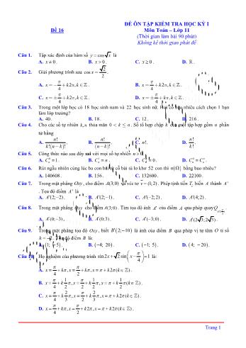 Đề ôn tập kiểm tra học kì 1 môn Toán Lớp 11 - Đề 16 (Có lời giải chi tiết)