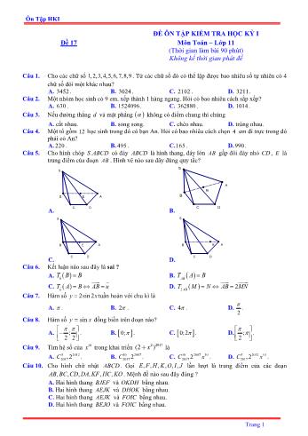 Đề ôn tập kiểm tra học kì 1 môn Toán Lớp 11 - Đề 17 - Năm học 2021-2022 (Có lời giải)