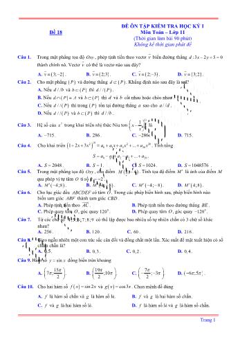 Đề ôn tập kiểm tra học kì 1 môn Toán Lớp 11 - Đề 18 (Có lời giải chi tiết)