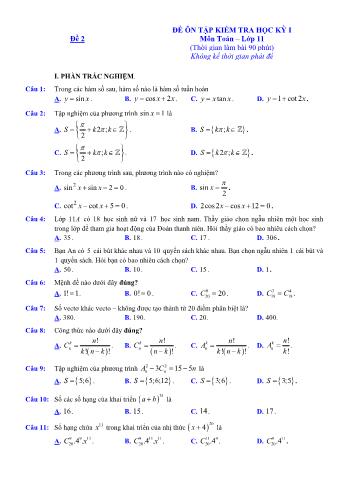 Đề ôn tập kiểm tra học kì 1 môn Toán Lớp 11 - Đề 2 (Có lời giải chi tiết)