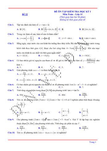 Đề ôn tập kiểm tra học kì 1 môn Toán Lớp 11 - Đề 22 (Có lời giải chi tiết)
