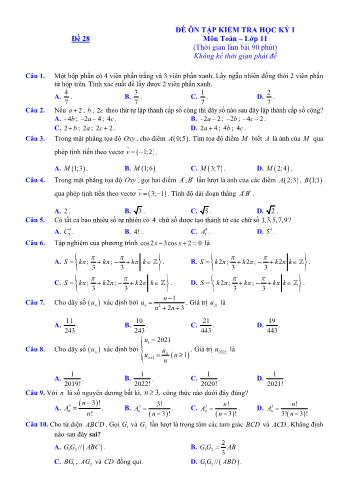 Đề ôn tập kiểm tra học kì 1 môn Toán Lớp 11 - Đề 28 (Có lời giải chi tiết)