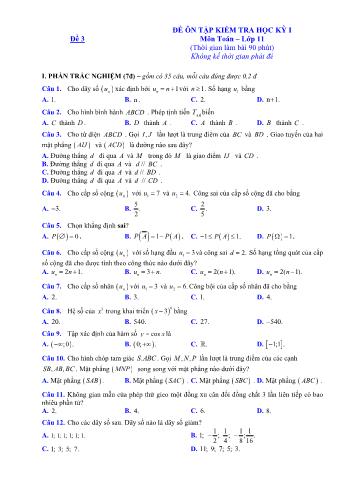 Đề ôn tập kiểm tra học kì 1 môn Toán Lớp 11 - Đề 3 (Có lời giải chi tiết)