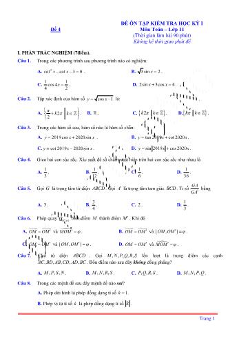 Đề ôn tập kiểm tra học kì 1 môn Toán Lớp 11 - Đề 4 (Có lời giải chi tiết)
