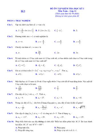 Đề ôn tập kiểm tra học kì 1 môn Toán Lớp 11 - Đề 5 (Có lời giải chi tiết)