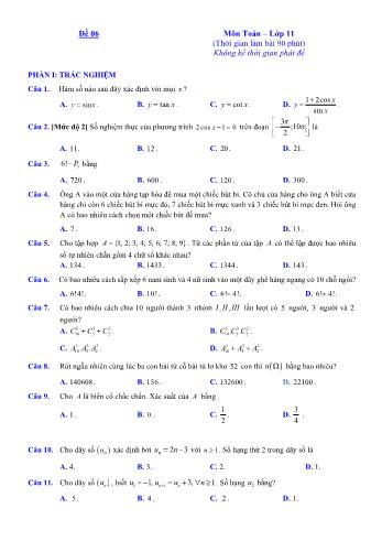 Đề ôn tập kiểm tra học kì 1 môn Toán Lớp 11 - Đề 6 (Có lời giải chi tiết)