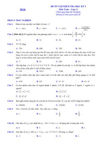 Đề ôn tập kiểm tra học kì 1 môn Toán Lớp 11 - Đề 6 - Năm học 2021-2022 (Có lời giải)