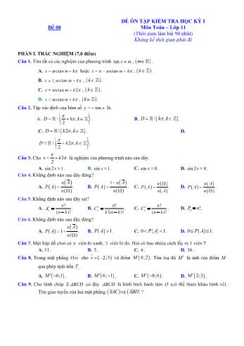 Đề ôn tập kiểm tra học kì 1 môn Toán Lớp 11 - Đề 8 (Có lời giải chi tiết)