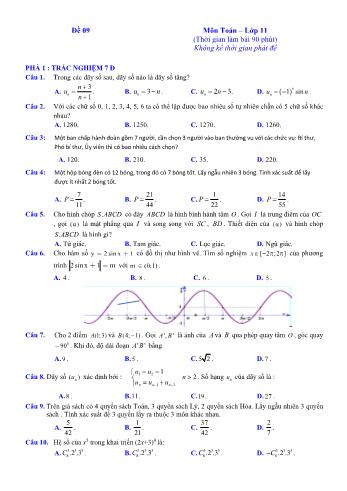 Đề ôn tập kiểm tra học kì 1 môn Toán Lớp 11 - Đề 9 (Có lời giải chi tiết)