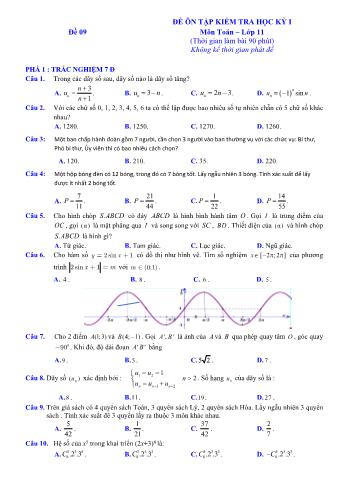 Đề ôn tập kiểm tra học kì 1 môn Toán Lớp 11 - Đề 9 - Năm học 2021-2022 (Có lời giải)