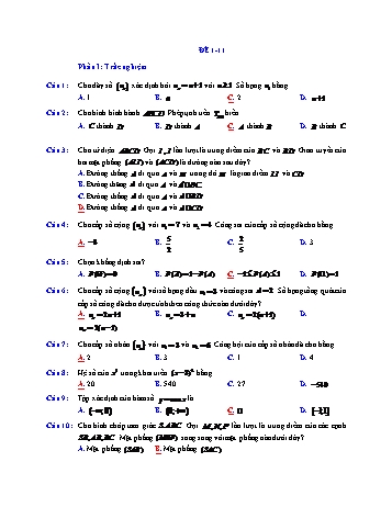 Đề ôn thi cuối học kì 1 môn Toán Lớp 11 - Đề 1 (Có đáp án)