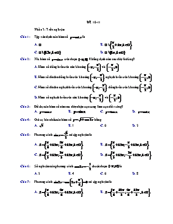 Đề ôn thi cuối học kì 1 môn Toán Lớp 11 - Đề 10 (Có đáp án)