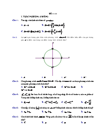 Đề ôn thi cuối học kì 1 môn Toán Lớp 11 - Đề 11 (Có đáp án)