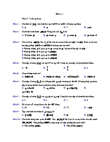 Đề ôn thi cuối học kì 1 môn Toán Lớp 11 - Đề 3 (Có đáp án)