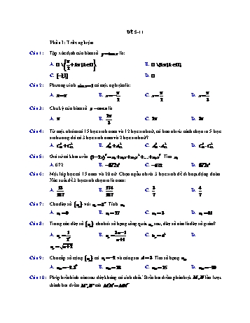 Đề ôn thi cuối học kì 1 môn Toán Lớp 11 - Đề 5 (Có đáp án)