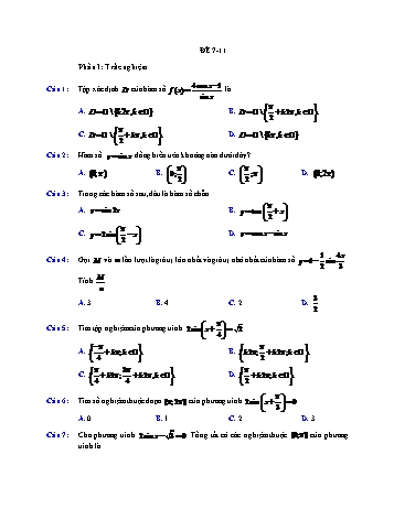 Đề ôn thi cuối học kì 1 môn Toán Lớp 11 - Đề 7 (Có đáp án)